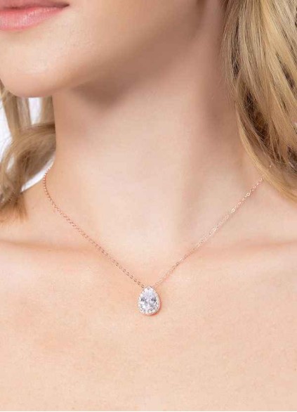 Haloed Pear Cubic Zirconia Pendant Necklace Haloed Pear Cubic Zirconia Pendant Necklace