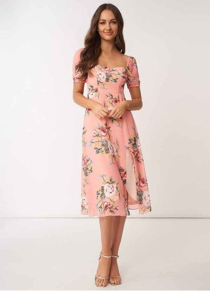 AZ Occasions Flower Meadow Floral Print Chiffon Midi Dress AZ Occasions Flower Meadow Floral Print Chiffon Midi Dress