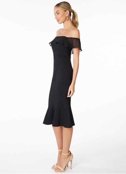 AZ Occasions Off the Shoulder Stretch Crepe Fit and Flare Midi Dress AZ Occasions Off the Shoulder Stretch Crepe Fit and Flare Midi Dress