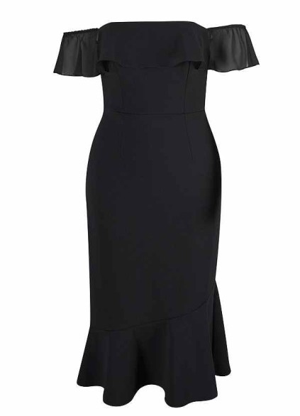 AZ Occasions Off the Shoulder Stretch Crepe Fit and Flare Midi Dress AZ Occasions Off the Shoulder Stretch Crepe Fit and Flare Midi Dress