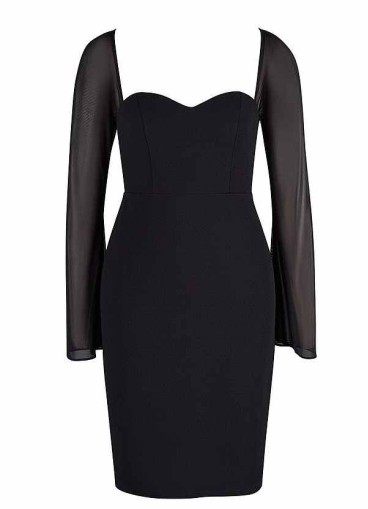 AZ Occasions Mini Stretch Crepe Dress with Mesh Sleeves and Tie Back