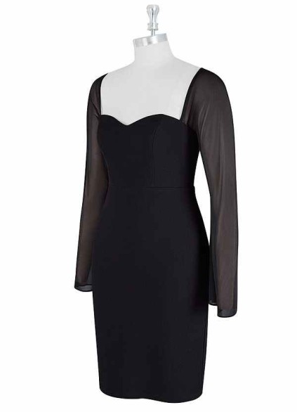 AZ Occasions Mini Stretch Crepe Dress with Mesh Sleeves and Tie Back AZ Occasions Mini Stretch Crepe Dress with Mesh Sleeves and Tie Back