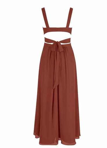 AZ Occasions Bow Tie Maxi Chiffon Dress with V Neckline