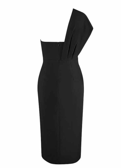 AZ Occasions Draped One Shoulder Midi Dress with Waist Tie AZ Occasions Draped One Shoulder Midi Dress with Waist Tie