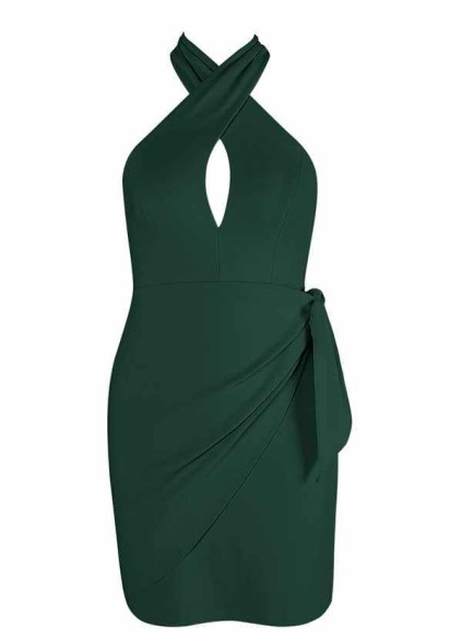 AZ Occasions Halter Stretch Crepe Dress with Mini Wrap Skirt AZ Occasions Halter Stretch Crepe Dress with Mini Wrap Skirt