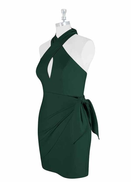 AZ Occasions Halter Stretch Crepe Dress with Mini Wrap Skirt AZ Occasions Halter Stretch Crepe Dress with Mini Wrap Skirt